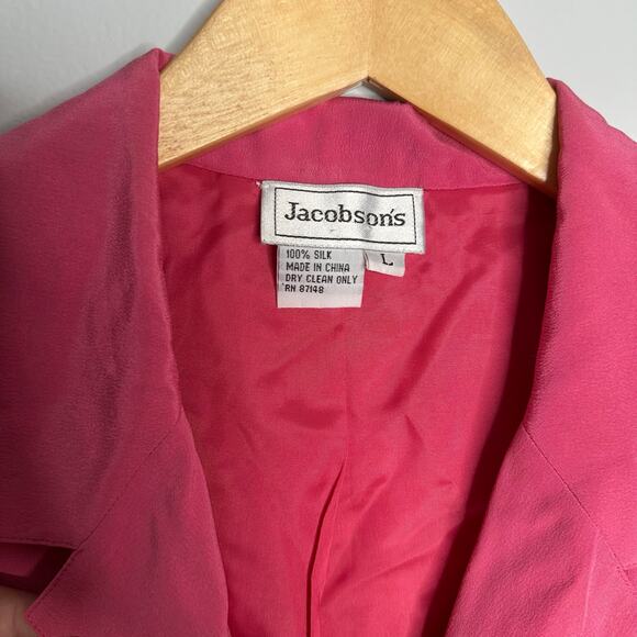 Jacobson's Women's Vintage Bright Pink 100% Silk Button Front Shirt Size L - Picture 7 of 9